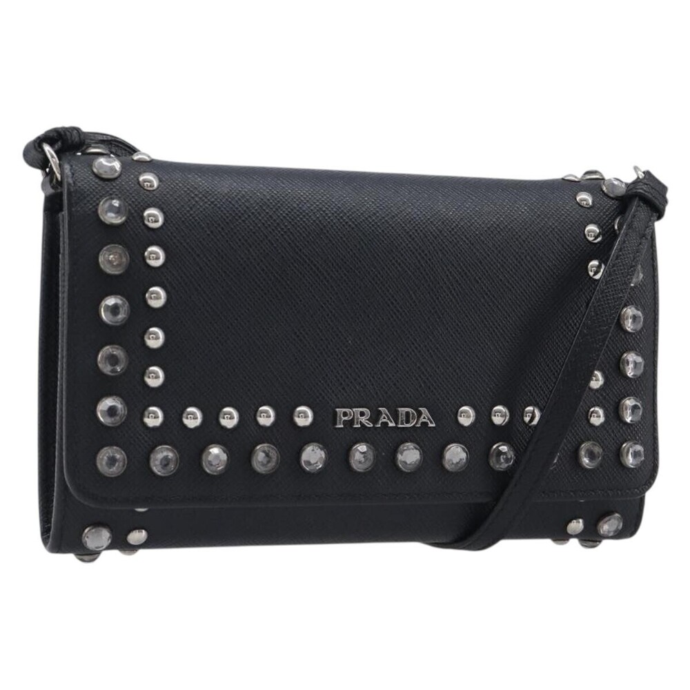 Prada Flap Studded Saffiano Leather Small
